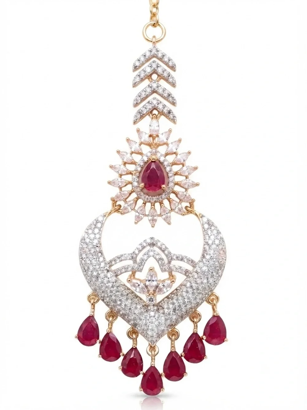 Traditional Ruby and Gold Maang Tikka Headpiece